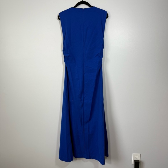New Cos Gathered Midi Maxi Dress Blue Sleeveless Jersey Elastane Ruched Large - Picture 9 of 9